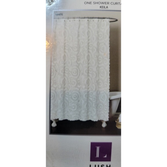 Lush Décor Shower Curtain Keila White 72x72in Polyester - Picture 3 of 3